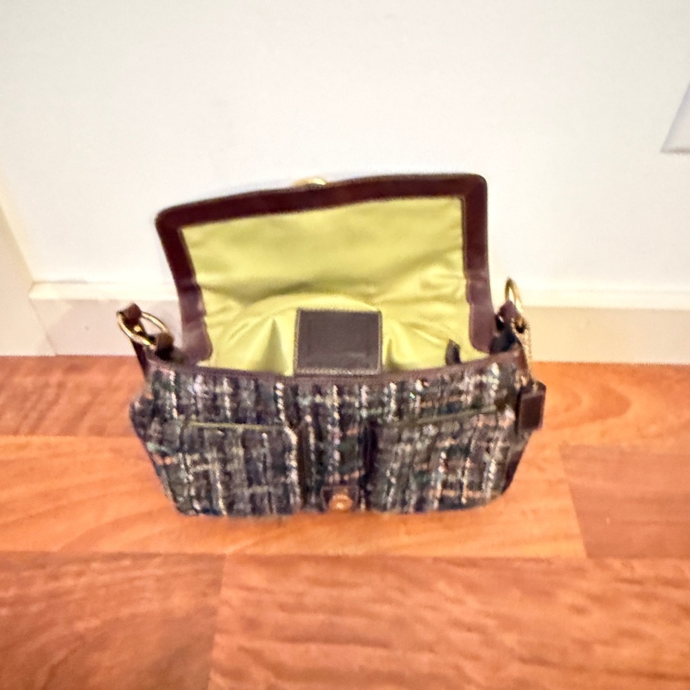 Coach Y2K Chelsea Green Tweed Double Pocket Boucle Shoulder Bag 8F18 Vintage - Picture 7 of 8